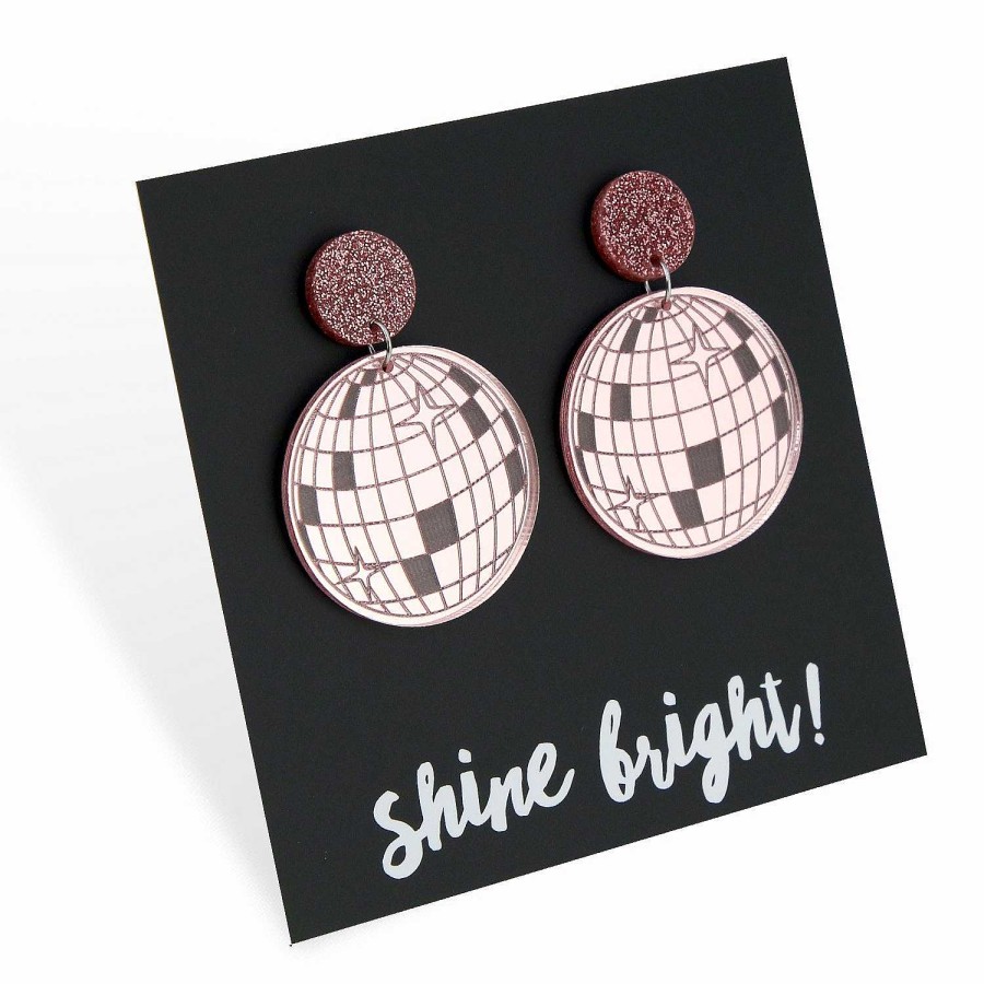 Jewellery Statement Earrings | Acrylic Dangles - 'Shine Bright' - Disco Ball (12243)