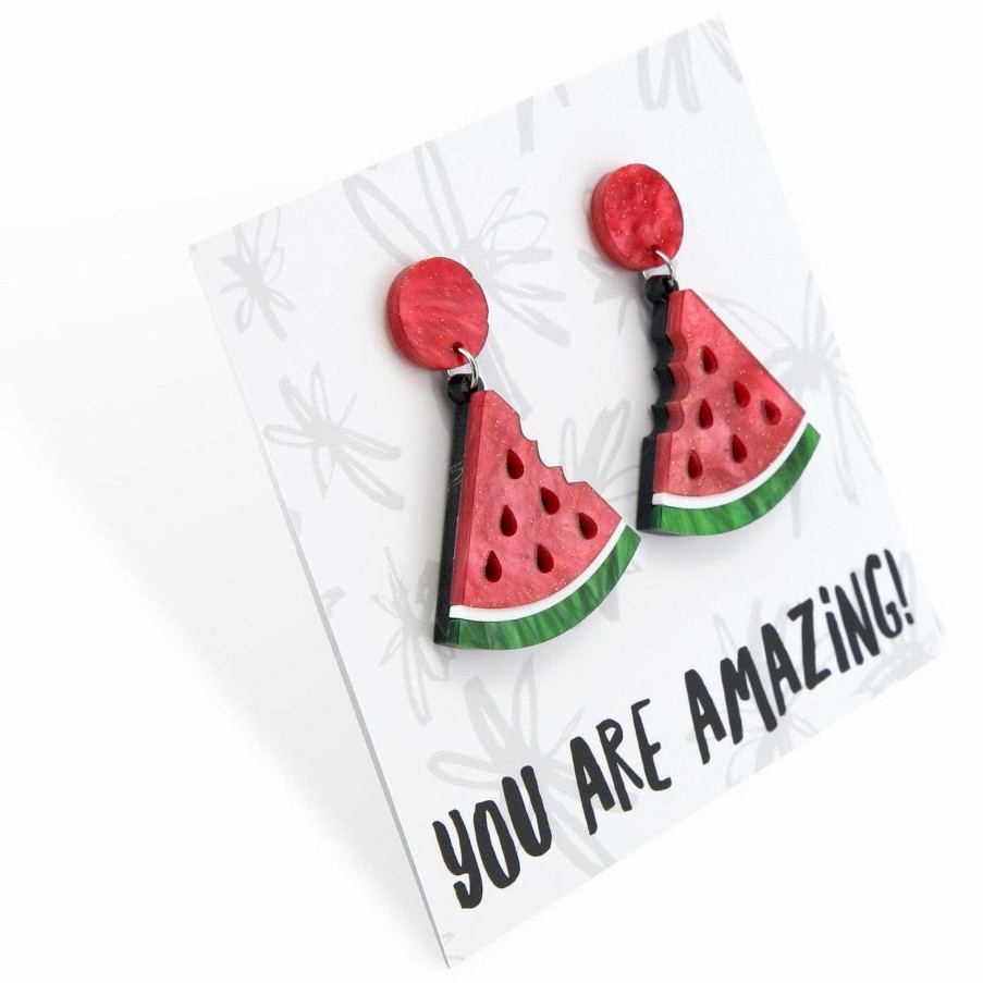 Jewellery Statement Earrings | Acrylic Dangles - You Are Amazing - Watermelon Slice (11453)