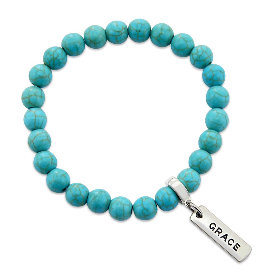 Jewellery Bracelets | Stone Bracelet - Turquoise 8Mm Beads - With Word Charm