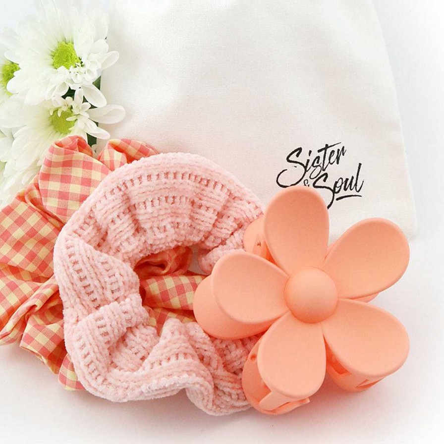 Accessories Hair Accessories | Peach Hair Accessory Flower Claw Clip & Scrunchie Gift Bundle (W02)