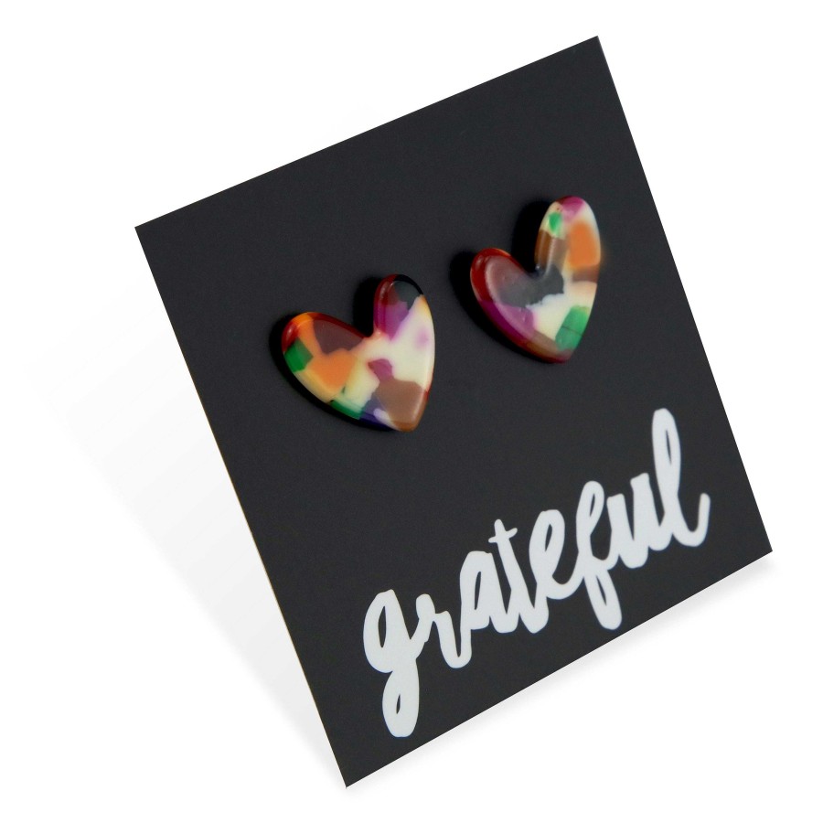 Jewellery 50% Off | Grateful - Resin Heart Studs - Vivid (2413)