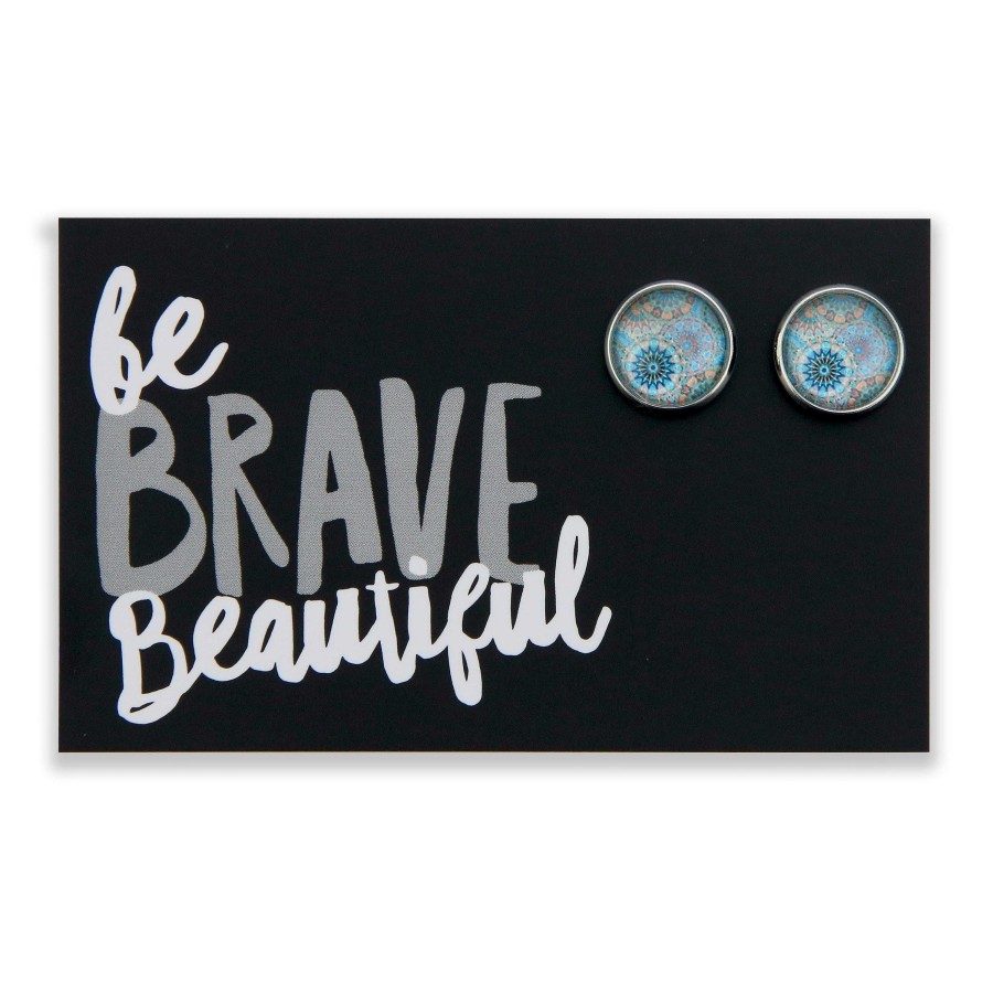 Jewellery Deluxe Stud Earrings | Teal Collection - Be Brave Beautiful - Bright Silver Surround Circle Studs - Panama (2408-F)