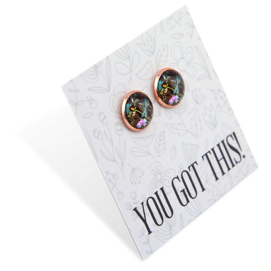 Jewellery Deluxe Stud Earrings | Wildflower Collection - You Got This- Rose Gold Surround Circle Studs - Dragonfly Grove (8712-R)