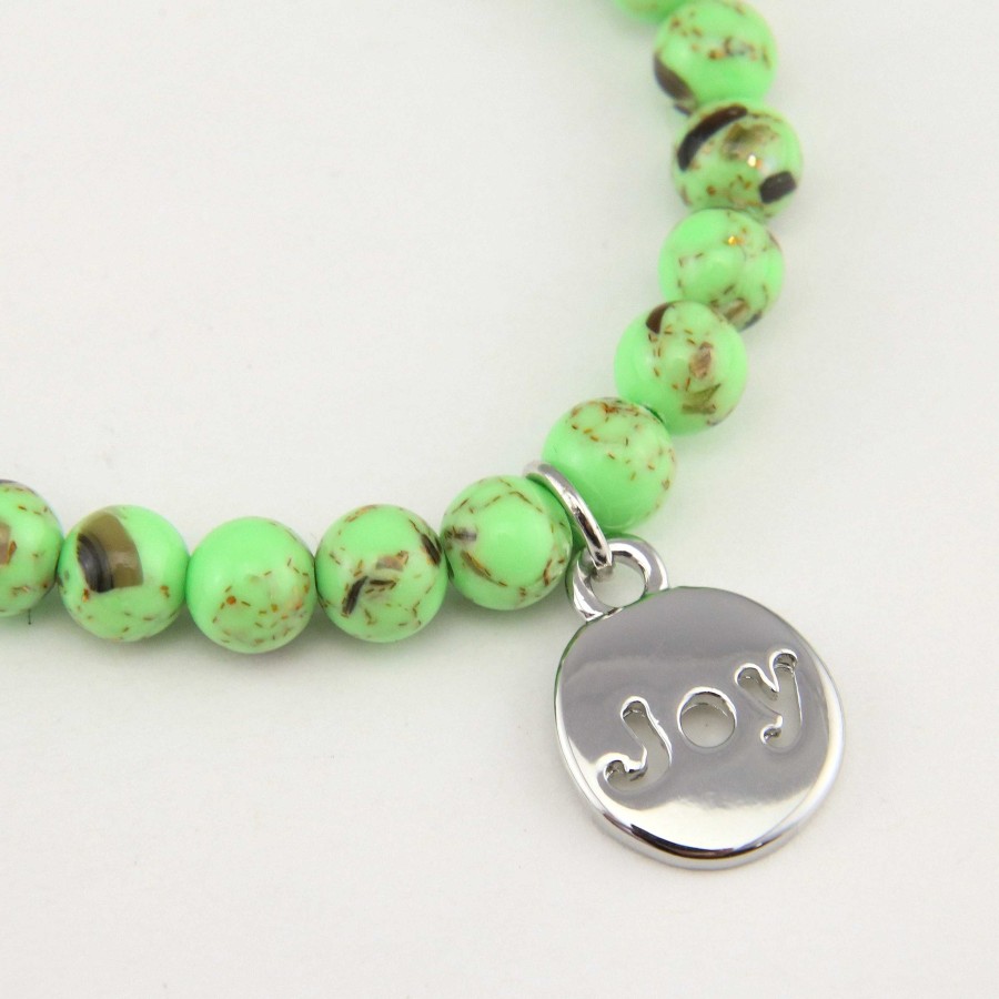 Jewellery Christmas Bracelets | Christmas Bracelet - Lime Pop Synthesis 6Mm Bracelet With Silver Word Charm