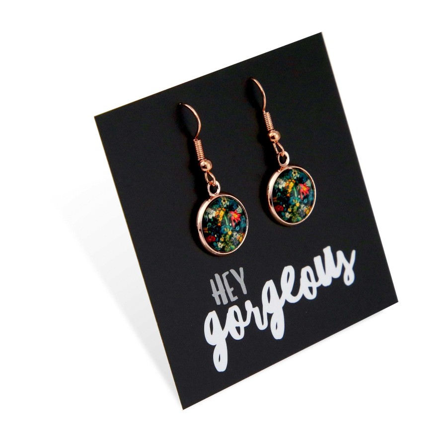 Jewellery Circle Drop Dangles | Spring - Hey Gorgeous - Rose Gold Dangle Earrings - Night Garden (11533)