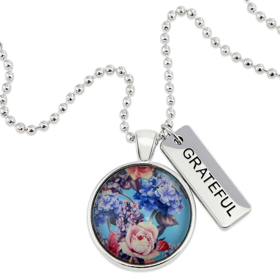 Jewellery Papa Glewy | Spring - 'Grateful' Bright Silver Necklace - Floweret (10761)