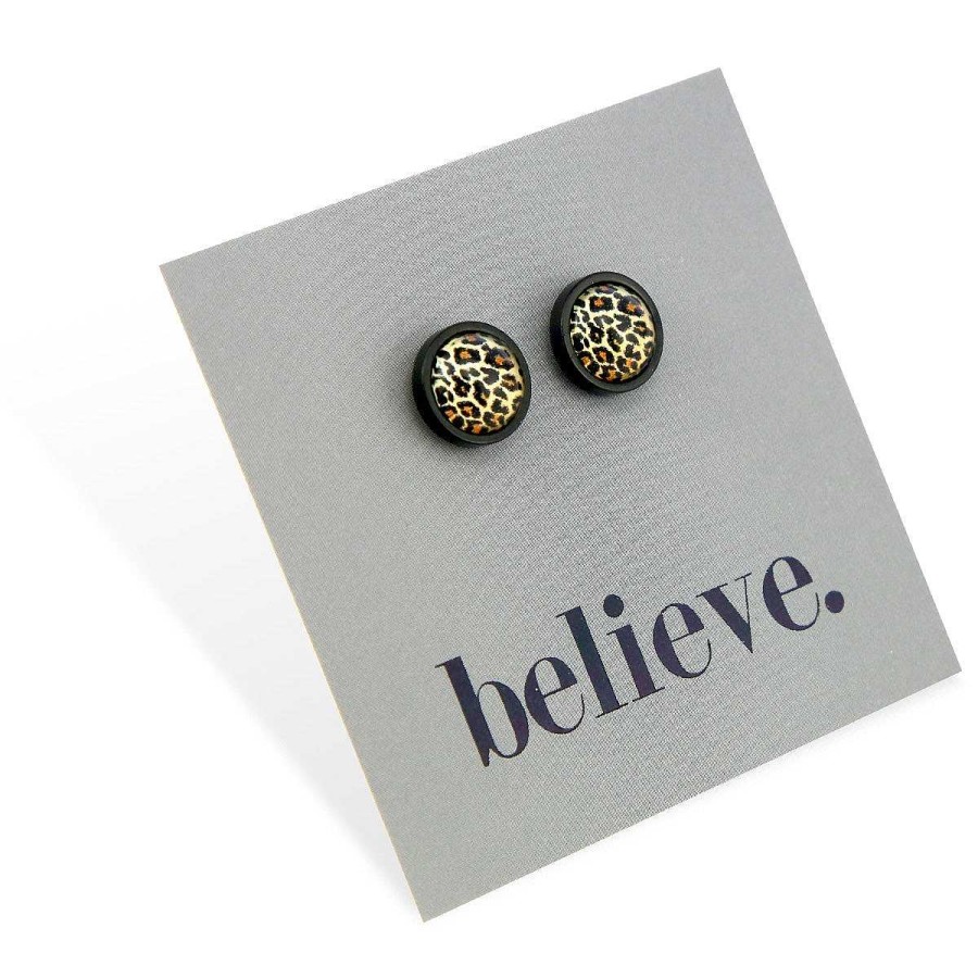 Jewellery Stainless Steel Circle Studs | Believe - Black Stainless Steel 8Mm Circle Studs - Wild Thing Leopard (13022)