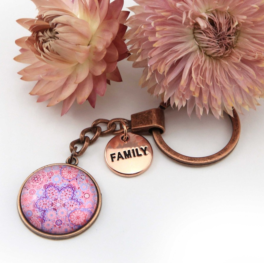 Accessories Papa Glewy | Pink Collection - Vintage Rose Gold 'Family' Keyring - Pink Ice (12231)