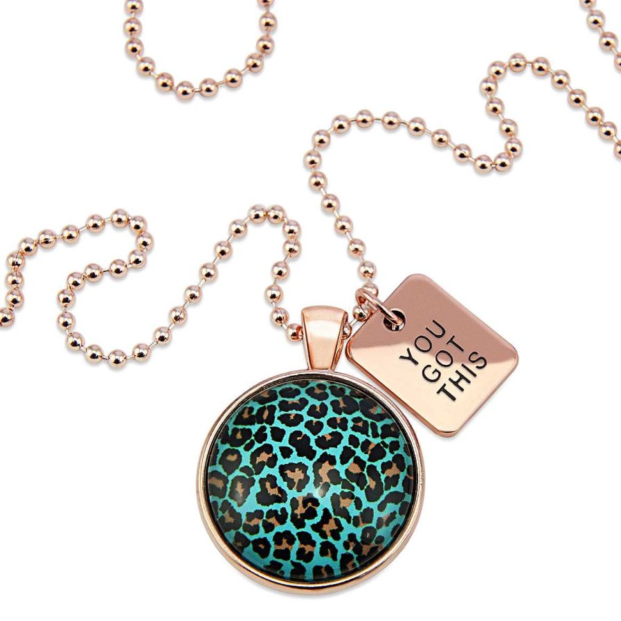 Jewellery Papa Glewy | Teal Collection - Rose Gold 'You Got This' Necklace - Lagoon Leopard (13065)