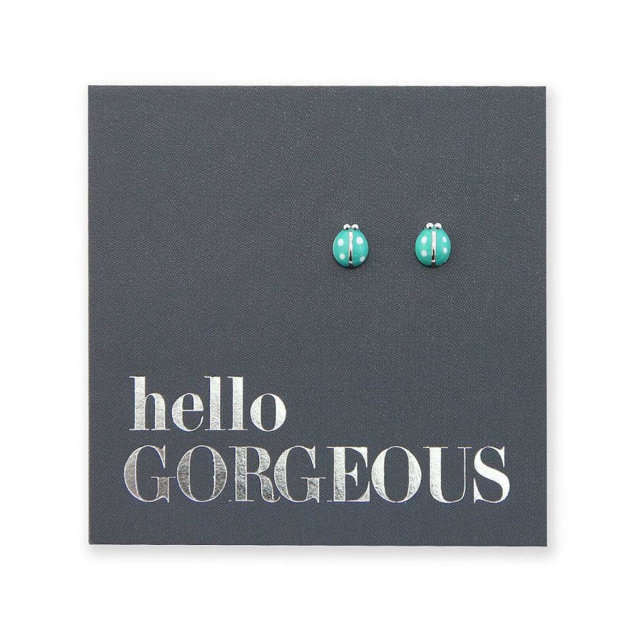 Jewellery Sterling Silver Studs | Tiny Teal Ladybug Studs - Sterling Silver - Hello Gorgeous (8414)