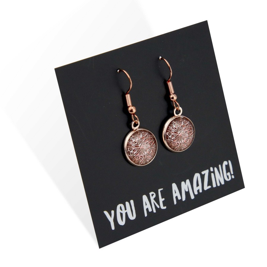 Jewellery Circle Drop Dangles | The Strong Women Collection - You Are Amazing - Rose Gold Dangle Earrings - Lionhearted Rose (9310)