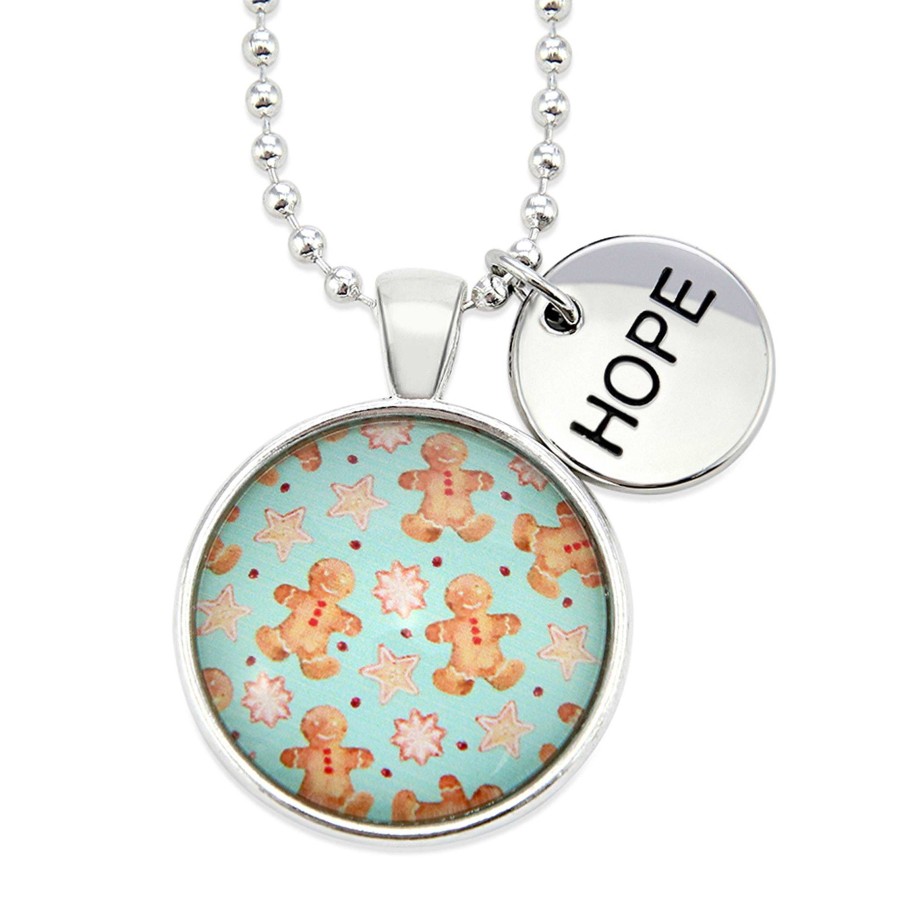 Jewellery Papa Glewy | Christmas - Bright Silver 'Hope' Necklace - Gingerbread Aqua (10732)