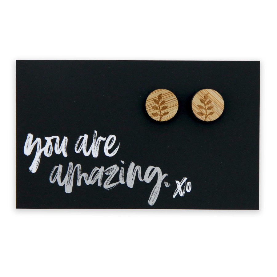 Jewellery Timber Stud Earrings | You Are Amazing - Timber Circle Earrings - Pressed Leaves (2313-F)