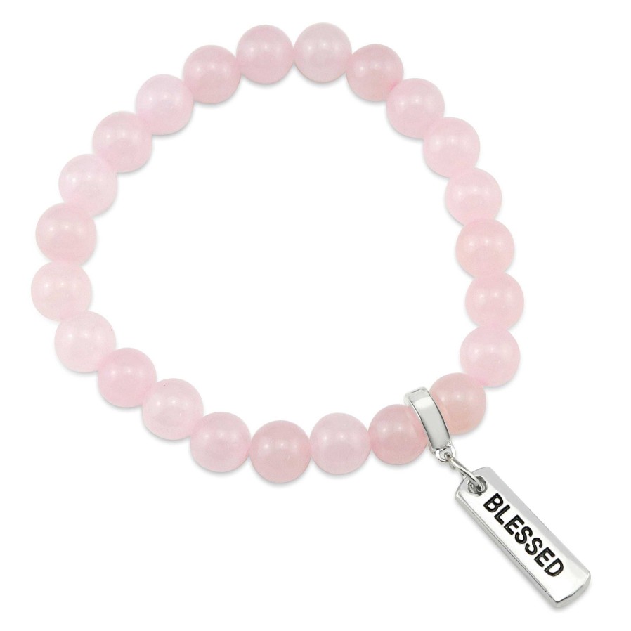 Jewellery Bracelets | Stone Bracelet - Rose Quartz 8Mm - With Word Charm