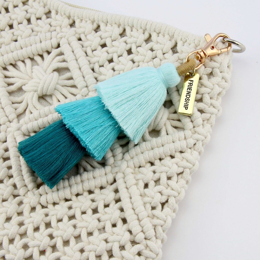 Accessories 50% Off | Tassel Keyring / Vintage Gold Bag Accessory 'Friendship' - Lagoon (7022-1)