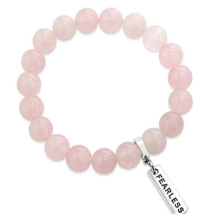 Jewellery Bracelets | Stone Bracelet - Rose Quartz - 10Mm Beads - With Word Charm