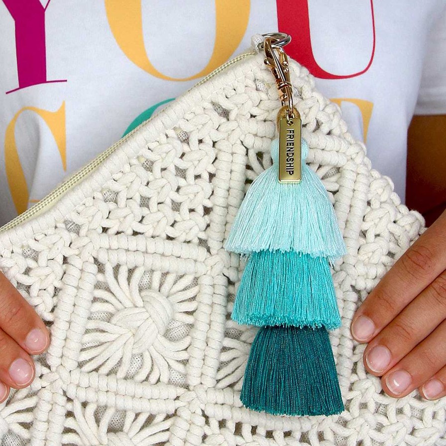 Accessories 50% Off | Tassel Keyring / Vintage Gold Bag Accessory 'Friendship' - Lagoon (7022-1)