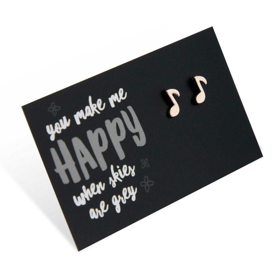 Jewellery Cute Stud Earrings | Music Note Earring Studs - You Make Me Happy - Rose Gold (9410)