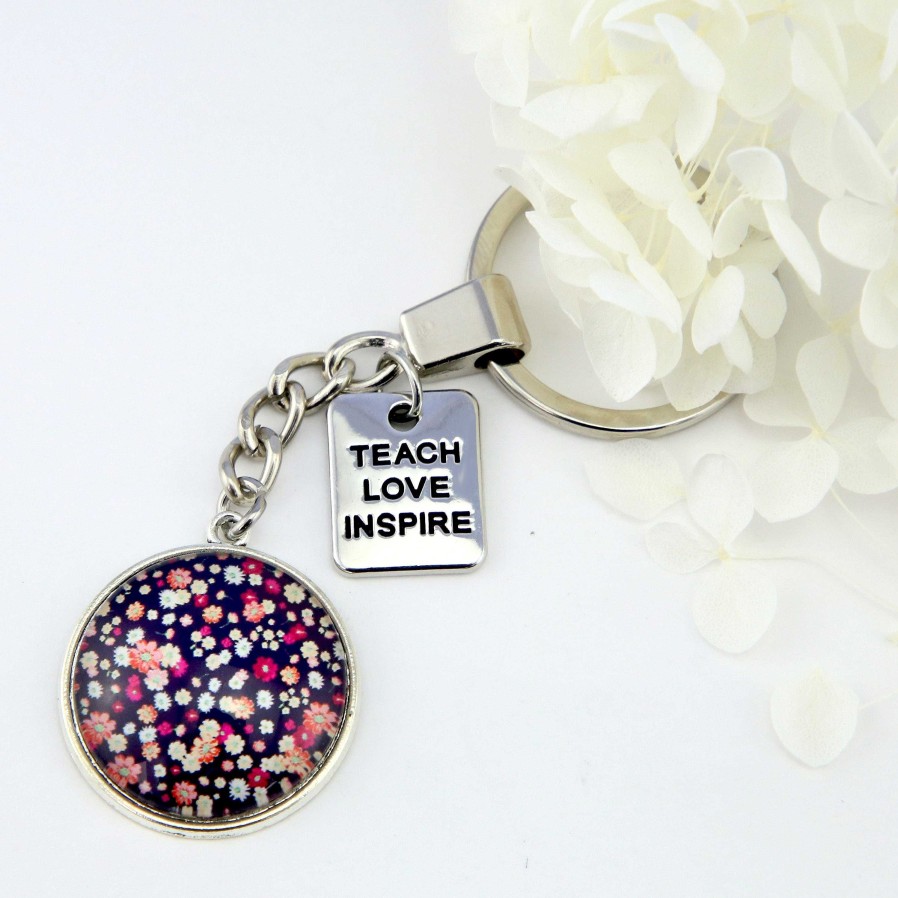 Accessories Papa Glewy | Spring - 'Teach Love Inspire' - Vintage Silver Keyring - Charlotte (11053)