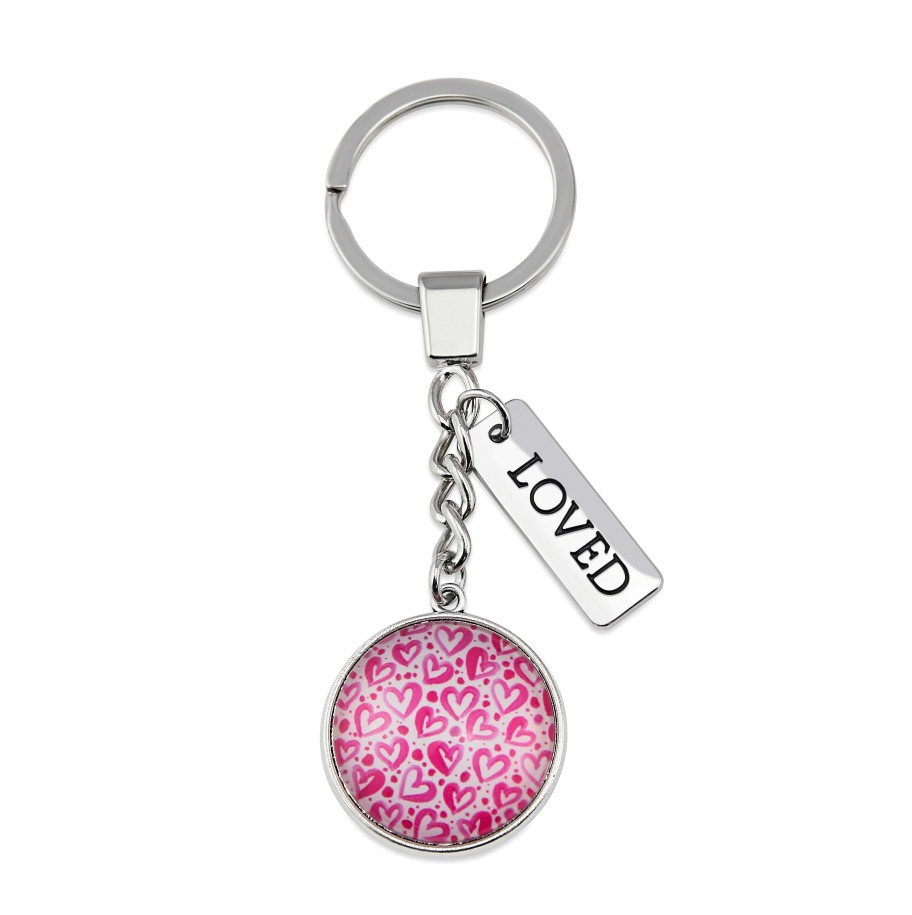 Accessories Papa Glewy | Pink Collection - Vintage Silver 'Loved' Keyring - Heartstrings (10714)