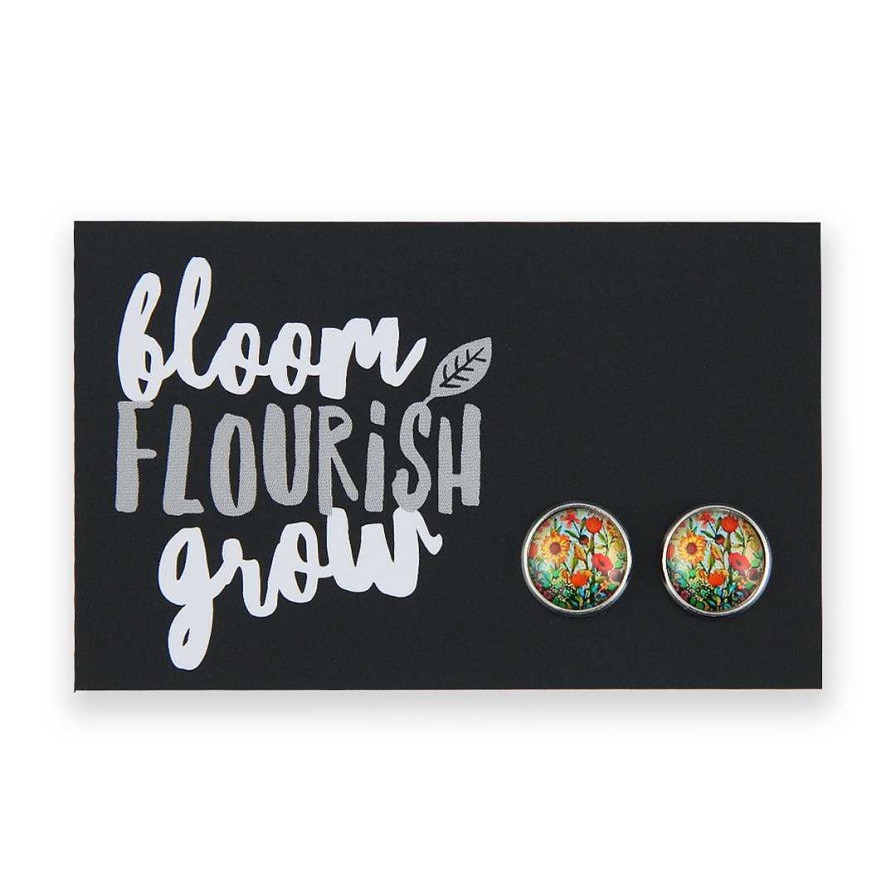 Jewellery Deluxe Stud Earrings | Spring - Bloom Flourish Grow - Bright Silver 12Mm Circle Studs - Springtime Buds (12852)