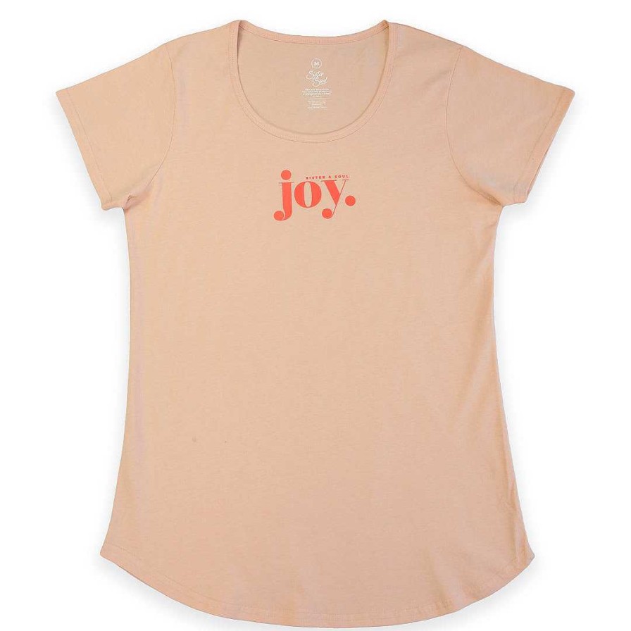 Apparel Tees Tanks & Totes | Joy - Scoopy Tee - Peach With Sunrise Orange Print