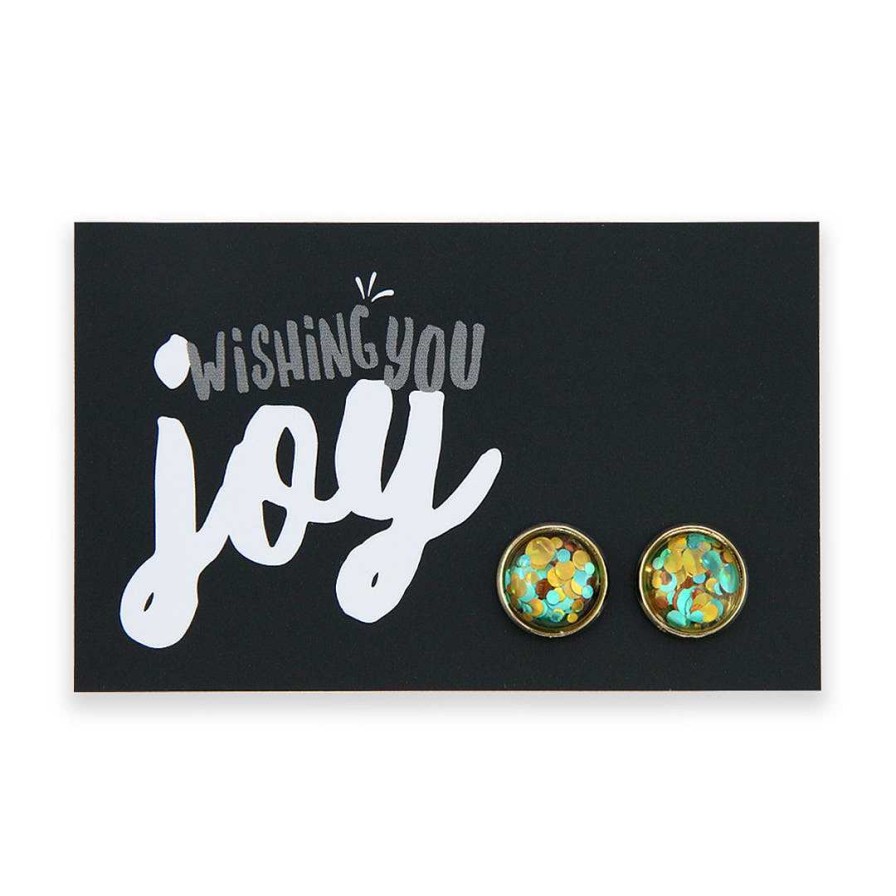 Jewellery Sparklefest | Sparklefest - Wishing You Joy - Bright Gold Stud Earrings - Big Glitter Teal, Rust & Gold Party (11144)