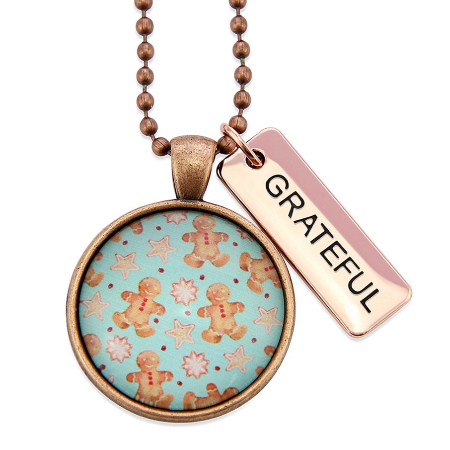 Jewellery Papa Glewy | Christmas - Vintage Copper 'Grateful' Necklace - Gingerbread Aqua - (10462)