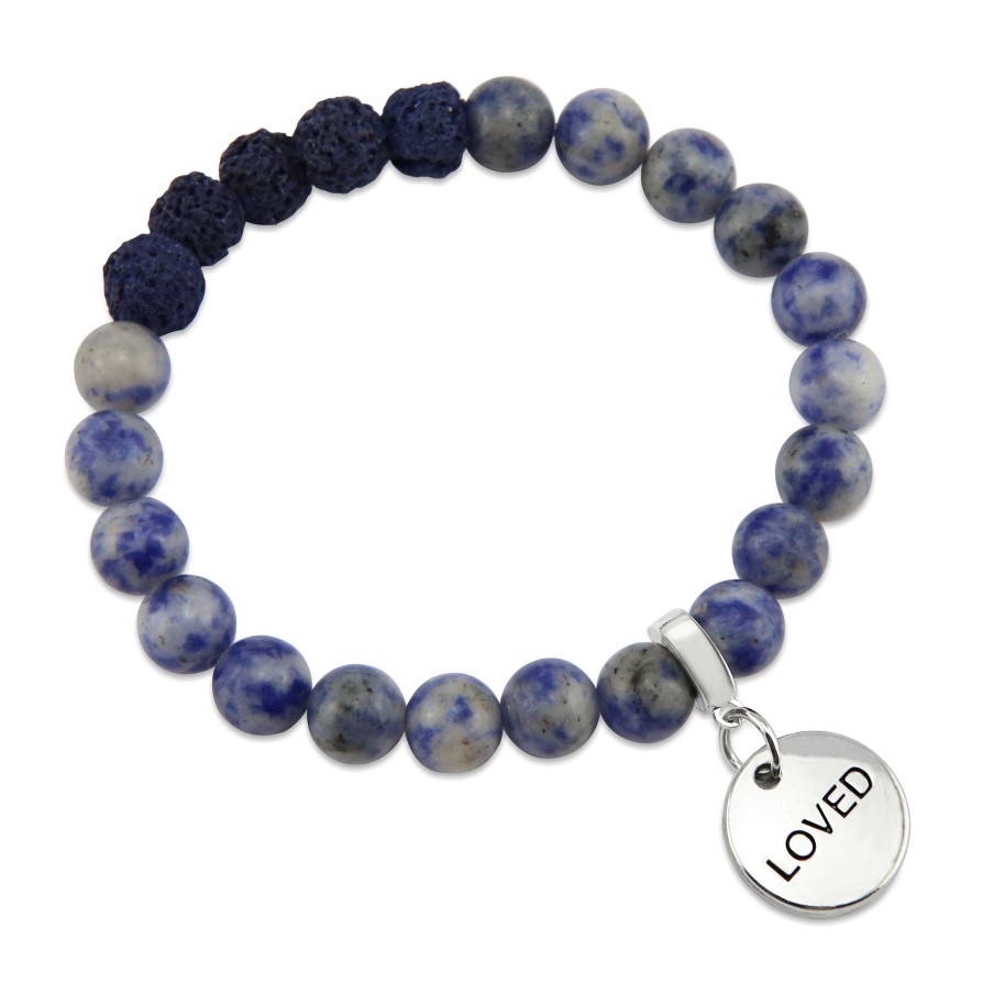 Jewellery Bracelets | Lava Stone Bracelet - 8Mm Sodalite + Midnight Lava Stone Beads - With Silver Word Charm