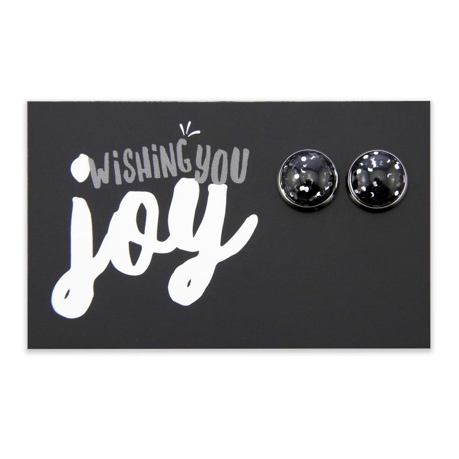 Jewellery Sparklefest | Sparklefest - Wishing You Joy! Glitter Resin Earrings Set In Silver - Black & Silver (9504)