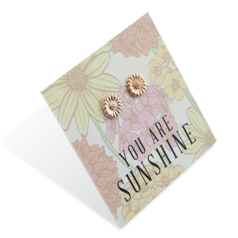 Jewellery Cute Stud Earrings | Wildflower Collection - You Are Sunshine - Sunflower Earring Studs - Rose Gold (8607-F)