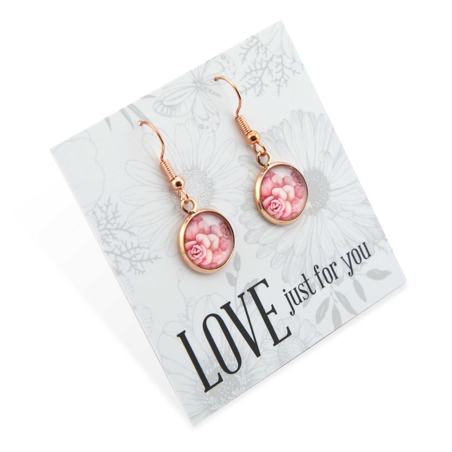 Jewellery Circle Drop Dangles | Love Just For You - Rose Gold Dangle Earrings - Rosette (8907-F)