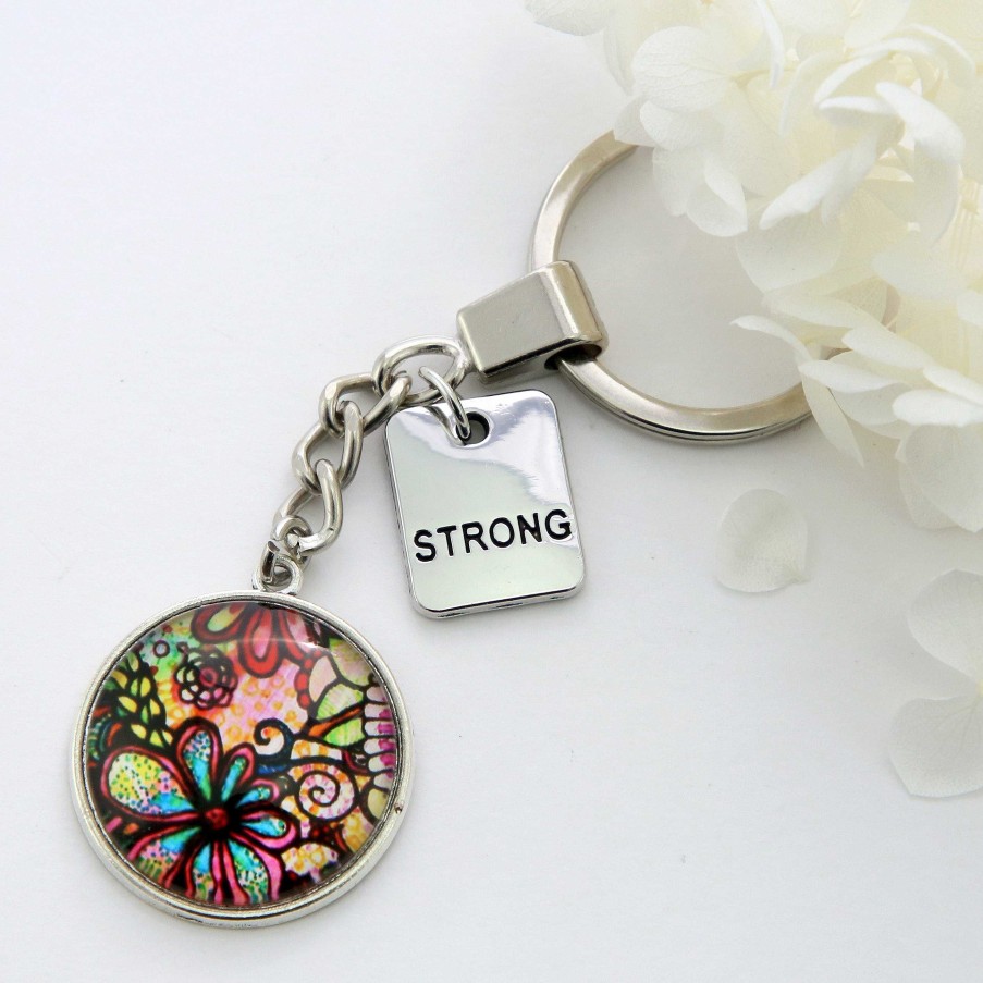 Accessories Papa Glewy | Spring - 'Strong' - Vintage Silver Keyring - Flora (10432)