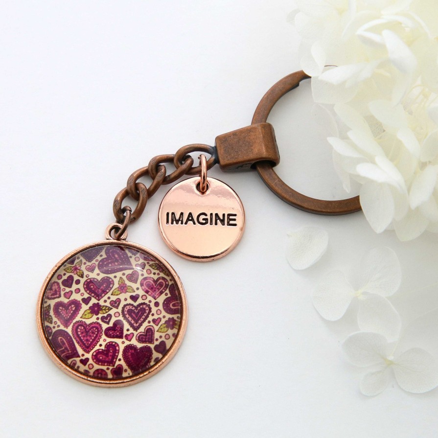 Accessories Papa Glewy | Spring - 'Imagine' - Vintage Rose Gold Keyring - Heart Patch (10461)