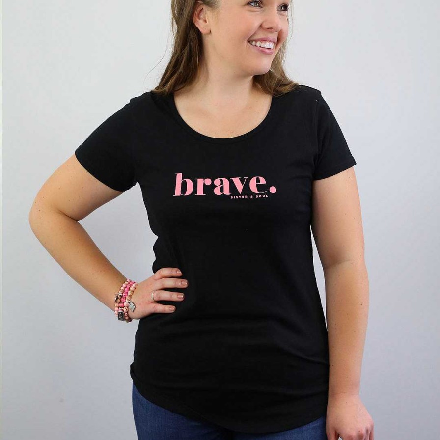 Apparel Tees Tanks & Totes | Brave - Black Scoopy Tee - Pink Print