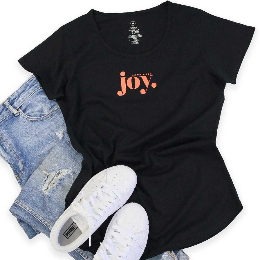 Apparel Tees Tanks & Totes | Joy - Scoopy Tee - Black With Sunrise Orange Print