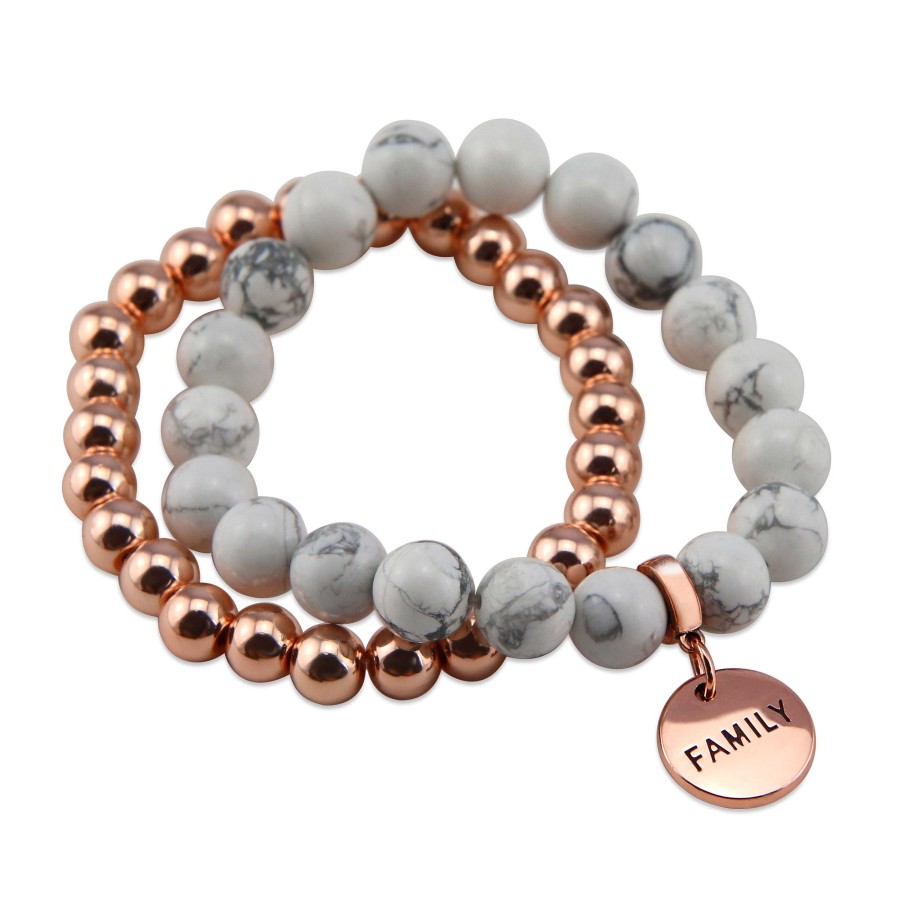 Jewellery Bracelets | Bracelet Duo! Rose Gold & White Marble Bead Bracelet Stacker Set - Family (12045)