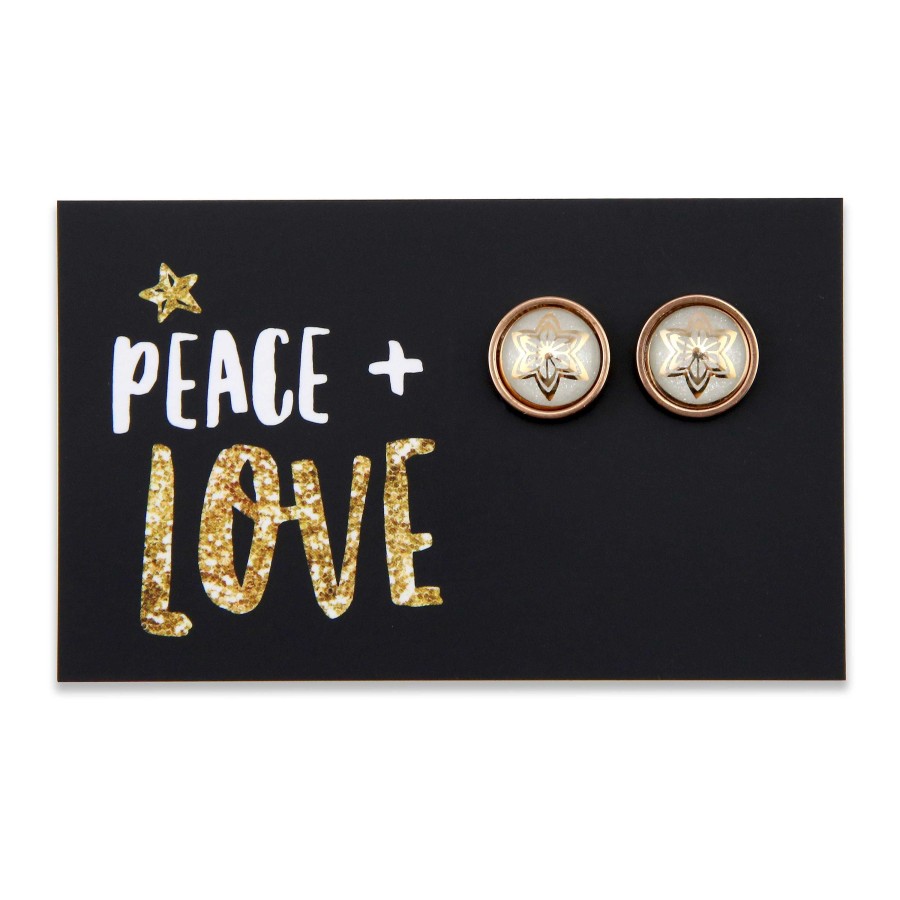 Jewellery Christmas | Gold Star - Peace + Love - Rose Gold Stainless Steel Stud (2202)