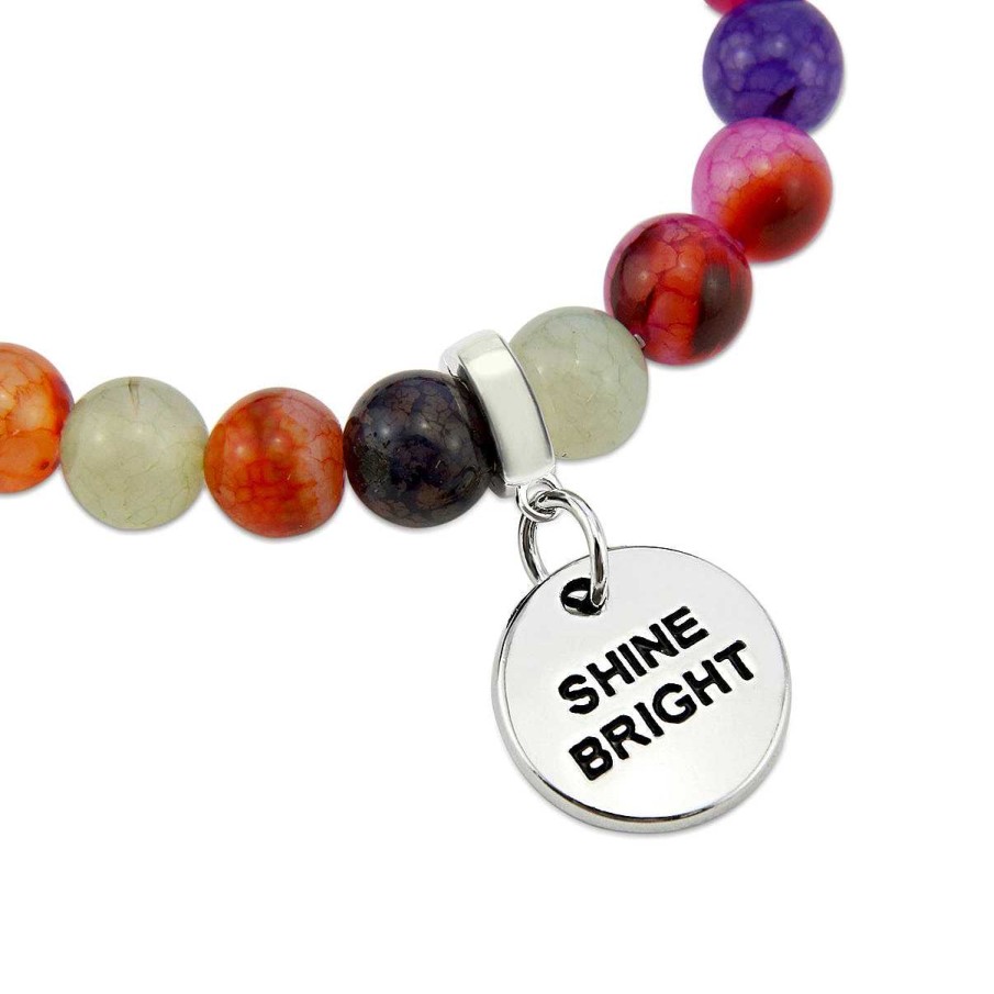 Jewellery Bracelets | Stone Bracelet - Colour Pop Agate Stone - 8Mm Beads With Silver Word Charm