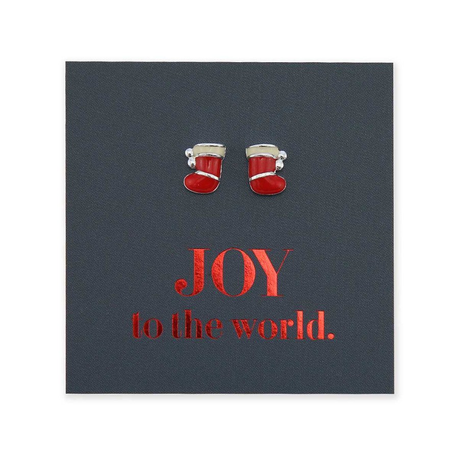 Jewellery Sterling Silver Studs | Red Stocking Filler - Joy To The World - Sterling Silver & Enamel Studs (8712-F)