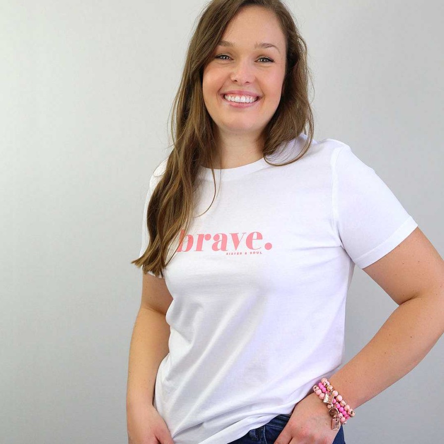 Apparel Tees Tanks & Totes | Brave - White Boxy Tee - Pink Print