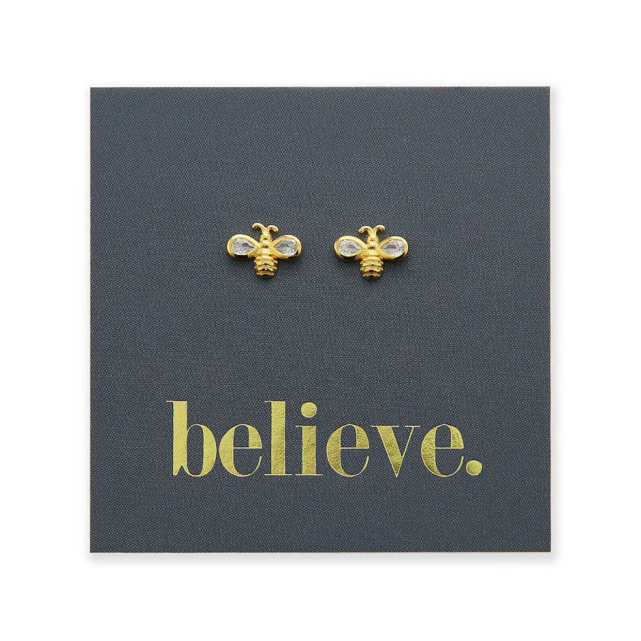 Jewellery Sterling Silver Studs | Bumble Bee Studs - Gold Sterling Silver - Believe (2412-R)