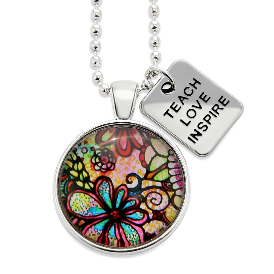 Jewellery Papa Glewy | Spring - 'Teach Love Inspire' Bright Silver Necklace - Flora - (10351)