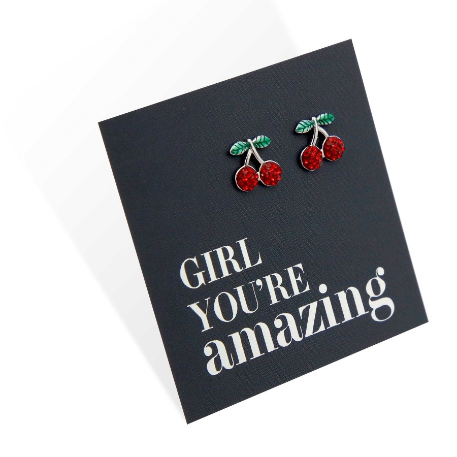 Jewellery Sterling Silver Studs | Red Cherry Studs - Sterling Silver - Girl You'Re Amazing (8503-F)