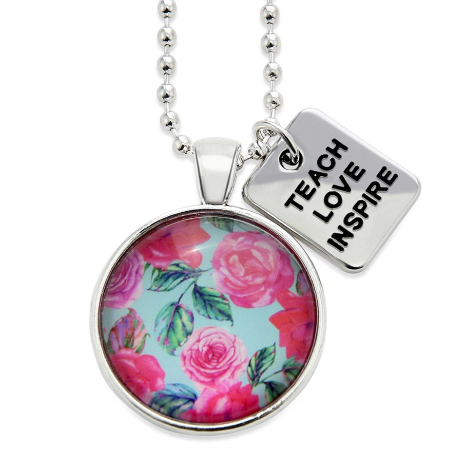 Jewellery Papa Glewy | Heart & Soul 'Teach, Love, Inspire' - Vintage Silver Necklace - French Rose - (10735)