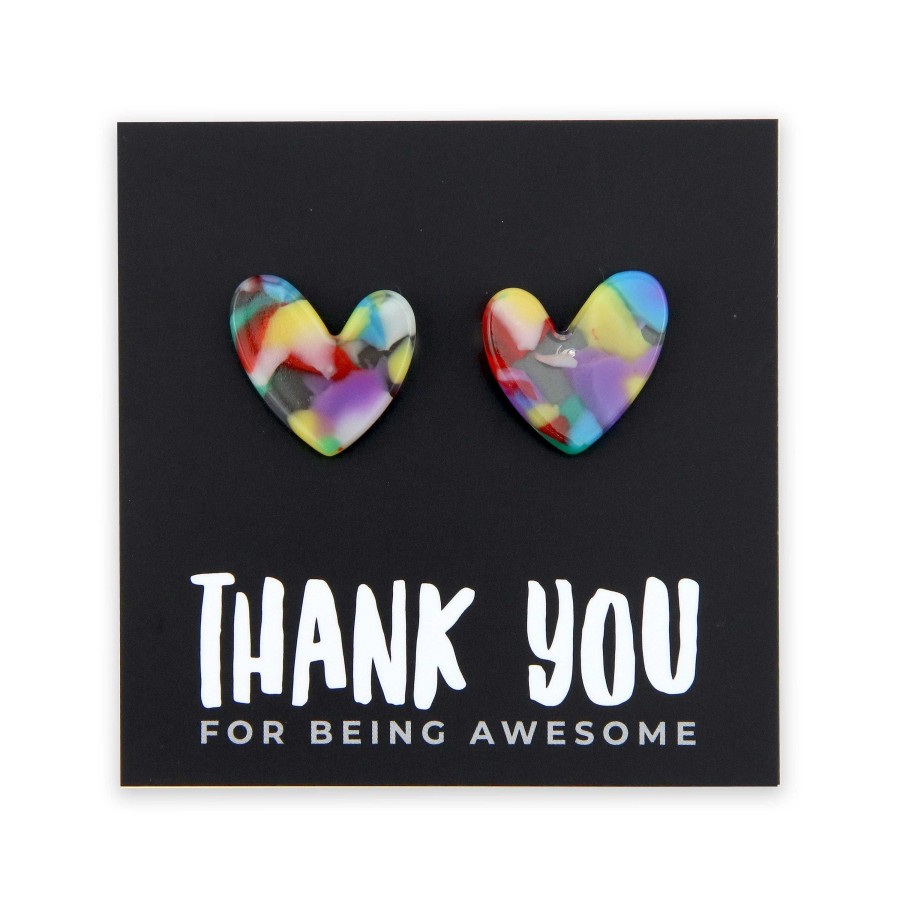 Jewellery Statement Earrings | Thank You For Being Awesome - Resin Heart Studs - Festival (8906)