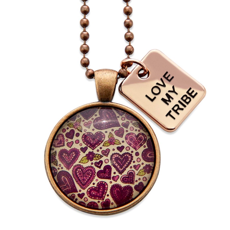 Jewellery Papa Glewy | Spring - 'Love My Tribe' Vintage Copper Necklace - Heart Patch - (10423)