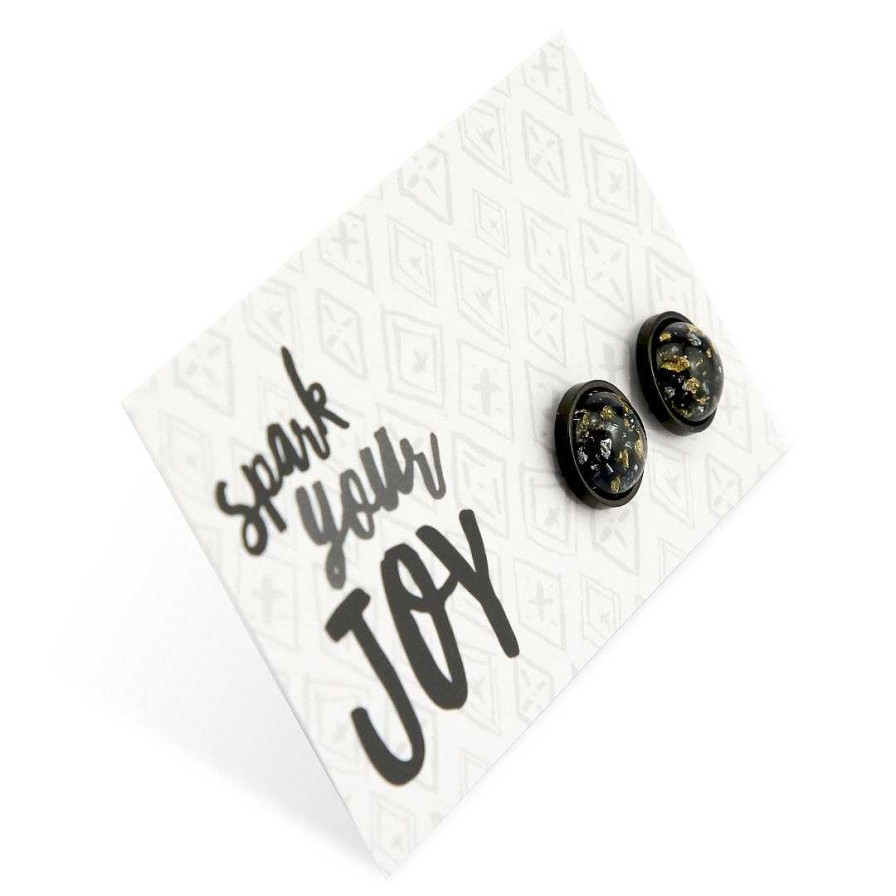 Jewellery Sparklefest | Sparklefest - Spark Your Joy - Stainless Steel Black Earrings - Black & Gold Galaxy Resin (2105-F)